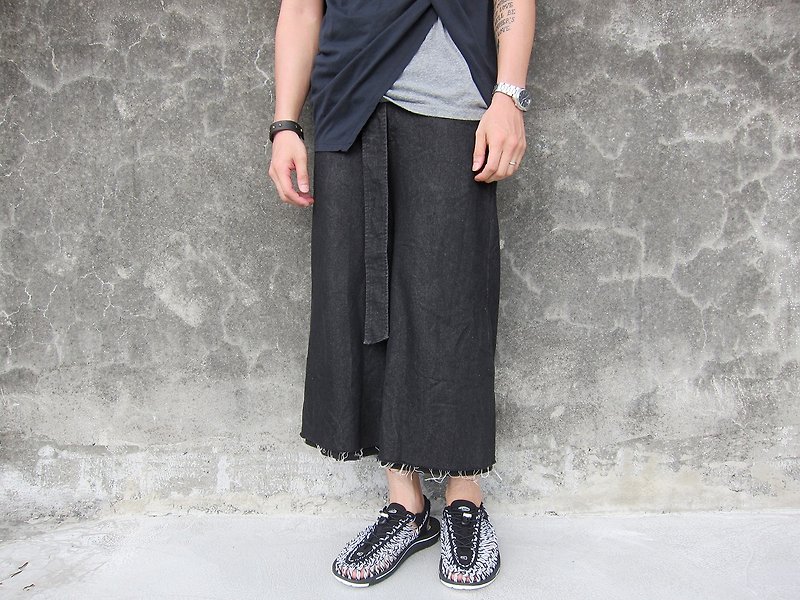 [Picks] XIWI tannin modeling wide pants Taiwan designer - Men's Pants - Cotton & Hemp Black
