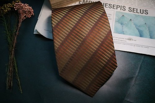 壞紳士 咖啡色細條紋領帶真絲紳士商務百搭necktie