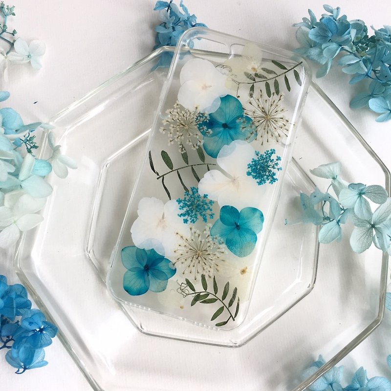 Blue and White - pressed flower phone case - Phone Cases - Silicone Blue