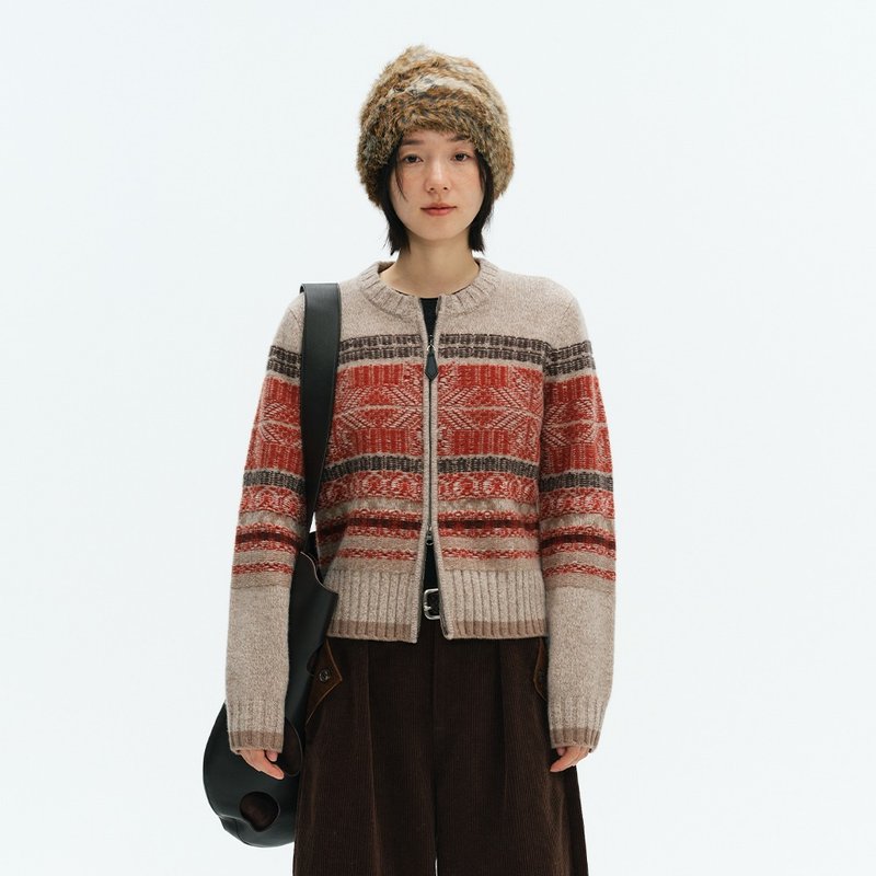 費爾島拉鏈羊毛開衫|針織衫|兩色|冬款|Sora-1927 - 女毛衣/針織衫 - 羊毛 多色