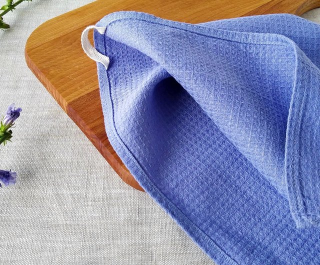 Washed linen Gingham Tea Towel Set, Linen Kitchen Towels White Blue Check.  Pure linen dish towel, dishcloth. Christmas gifts. Kitchen linen