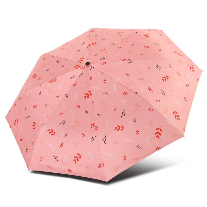 【TDN】Plant language super easy to open and close three-fold umbrella vinyl anti-UV sunny umbrella (rose pink) - ร่ม - วัสดุกันนำ้ สึชมพู