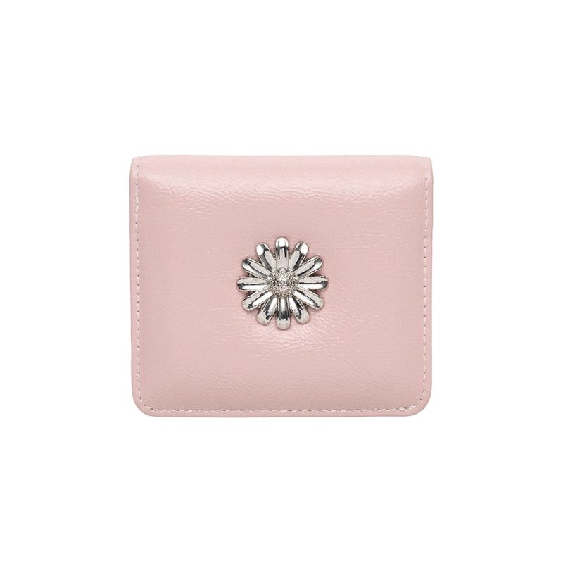 Daisy Photo Slot Half Wallet Bill Card Wallet babypink - Wallets - Genuine Leather Pink