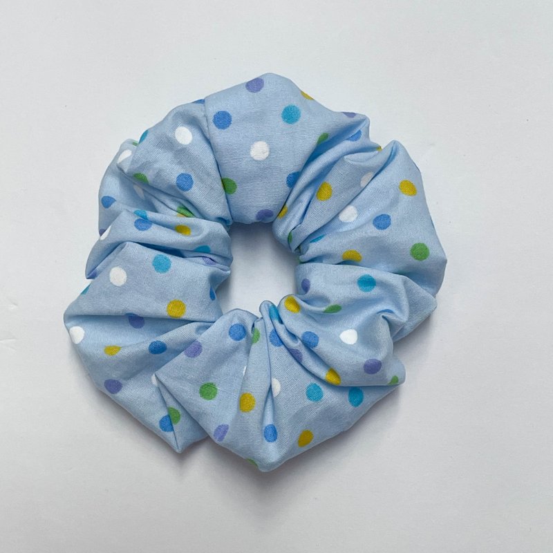 髮圈-天藍彩點 - 髮夾/髮圈 - 棉．麻 藍色
