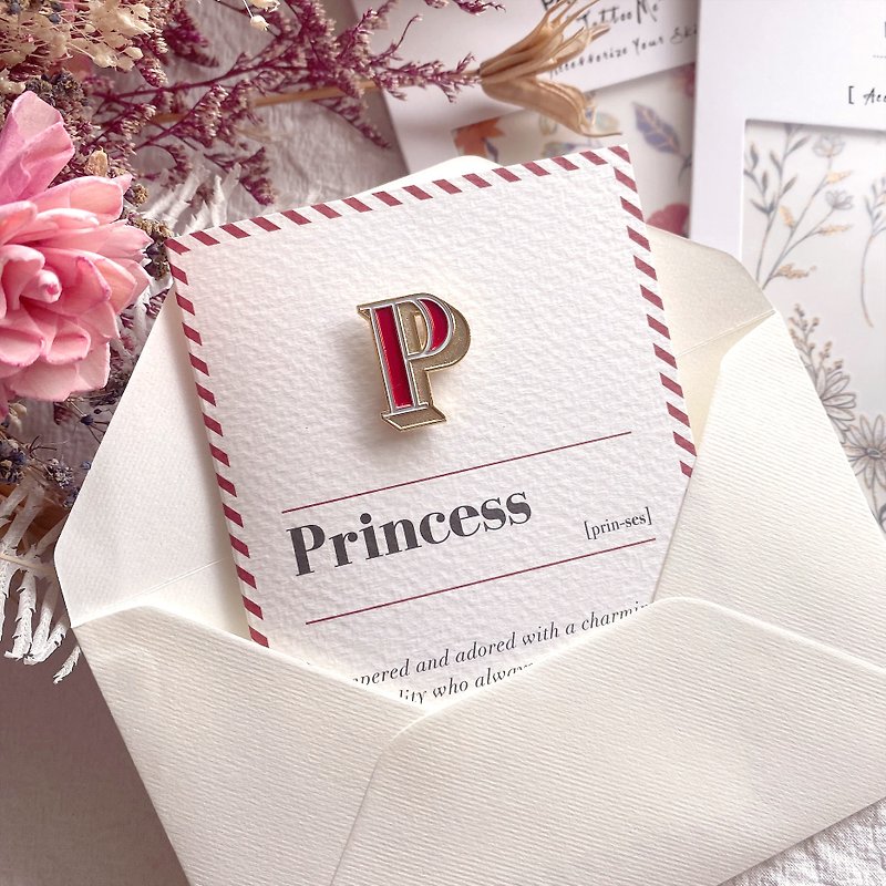 P / Princess -琺瑯徽章卡－付封信 開学季情人卡萬用字母卡 - バッジ・ピンズ - 琺瑯 レッド