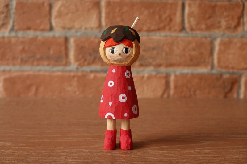 Takoyaki Girl - 公仔/玩偶 - 木頭 紅色