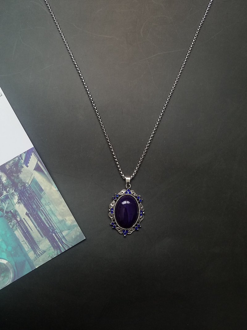 Purple jewel full diamond necklace fashion sweater chain atmosphere style - Necklaces - Semi-Precious Stones Purple