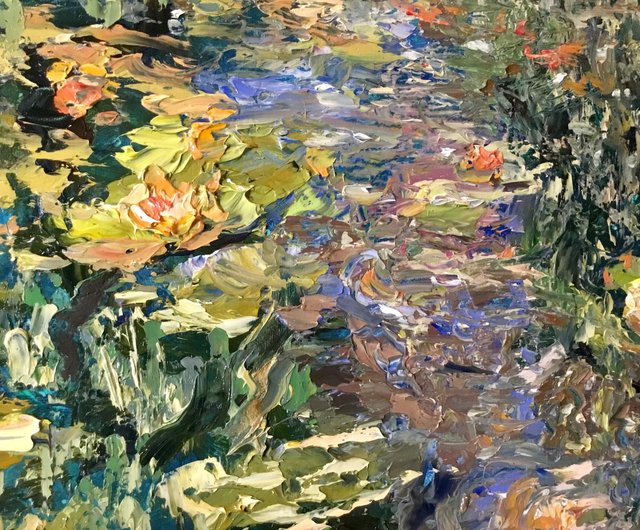 油絵 絵画【蓮の池】 油絵 蓮の池 絵画 HR 通販 12814518｜Creema(クリーマ)