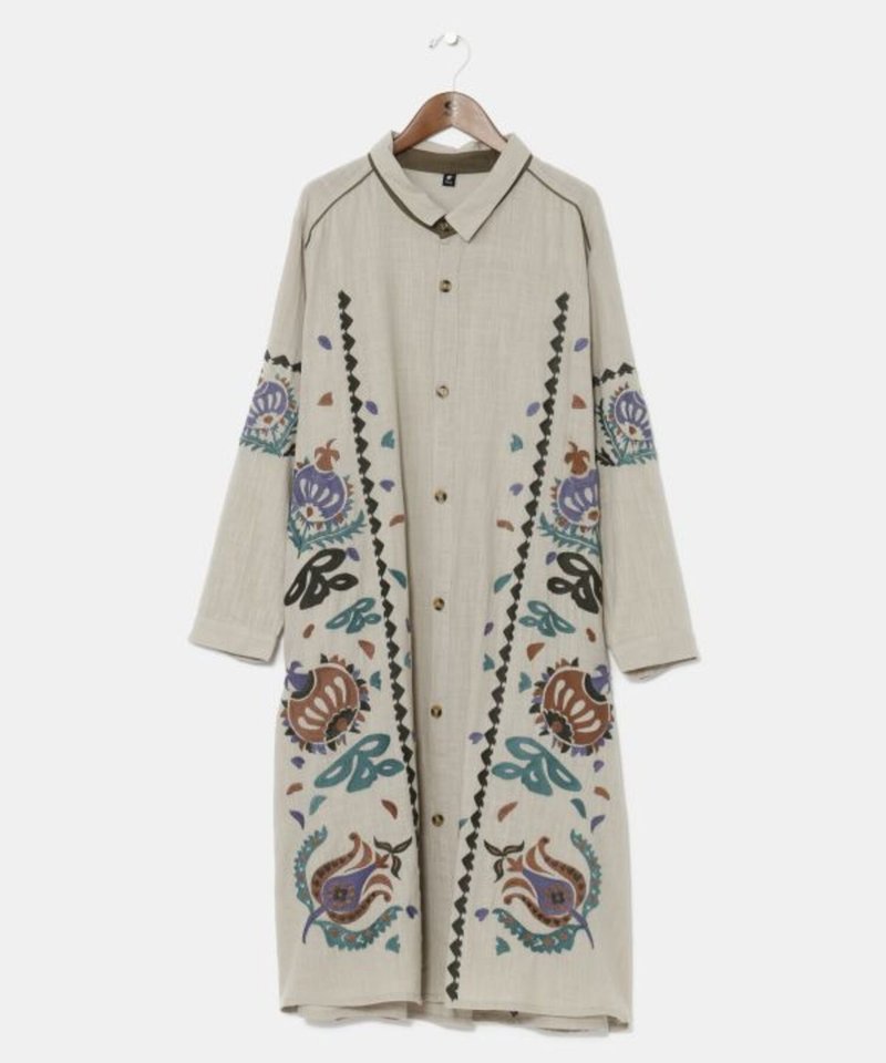 Almost sold out [hot in stock] Forest Suzani embroidered long shirt unisex (3 colors) ILL-4609 - Men's Shirts - Cotton & Hemp 