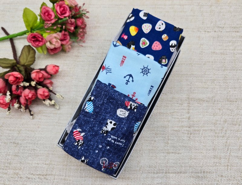 純棉紗布手帕/口水巾/小方巾 - 圍兜/口水巾 - 棉．麻 藍色