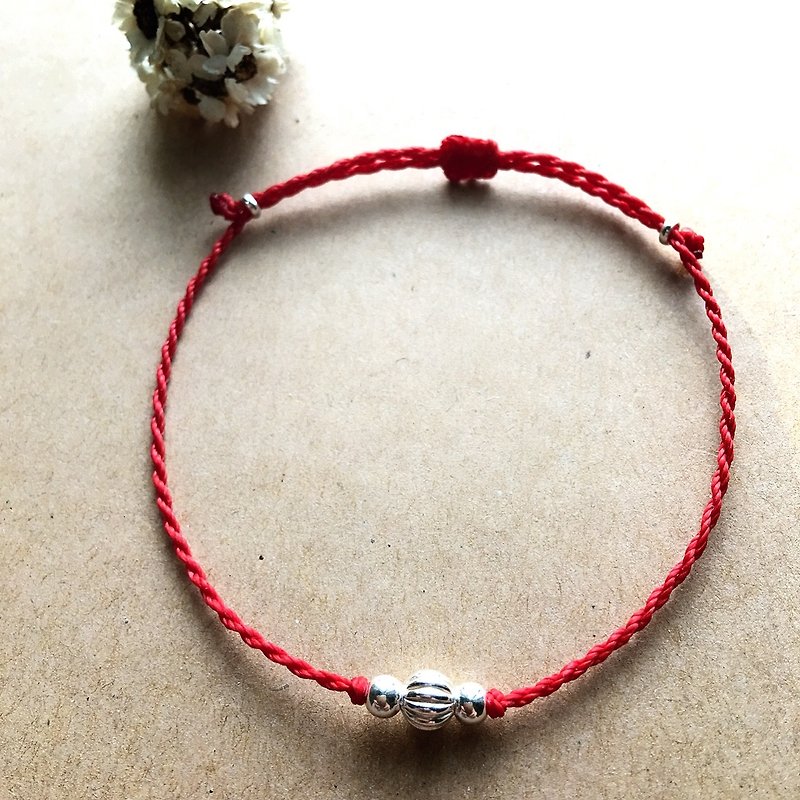 Large beads and small beads / Brazilian Wax thread / sterling silver / braided bracelet / 925 silver bracelet / anklet - สร้อยข้อมือ - โลหะ สีแดง