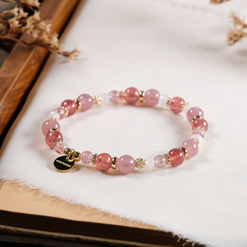 高品馬粉 草莓晶 月光石 手鍊 天然礦石水晶 - 手鍊/手鐲 - 寶石 粉紅色