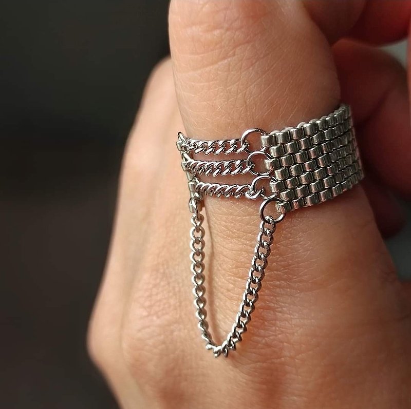 Silver Chain bead ring | Handmade ring | Silver jewelry - 戒指 - 玻璃 銀色