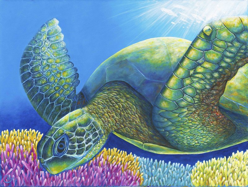 Original Sea Turtle Painting －The Place I Belong - Posters - Cotton & Hemp Multicolor