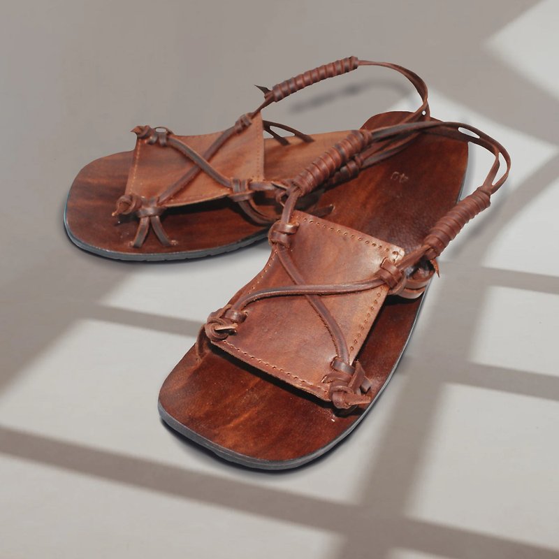 Tan Leather Gladiator sandals, Greek leather Sandals, strappy sandals, Flat shoe - 涼鞋 - 真皮 咖啡色