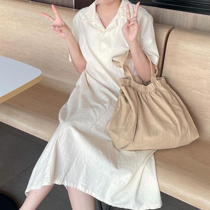 Long Polo Dress Cotton Loose Fit Dress - 洋裝/連身裙 - 棉．麻 