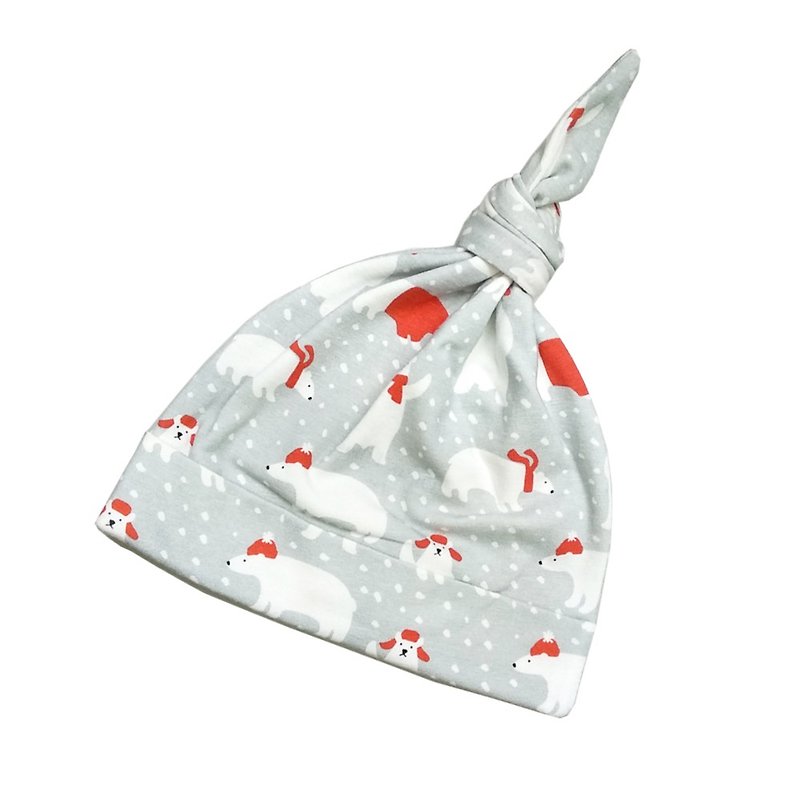 [Deux Filles Organic Cotton] Knotted Baby Hat (Polar Bear) - หมวกเด็ก - ผ้าฝ้าย/ผ้าลินิน สีเทา