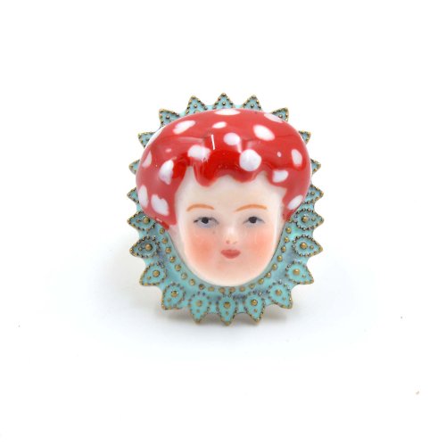 TIMBEE LO shop 紅色波點頭髮娃娃戒指 黃銅可翻新不掉色可調整尺寸 綴施華洛水晶