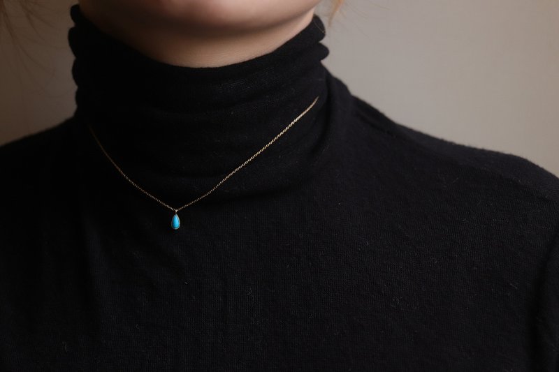 14K Retro Drop Shape Turquoise Necklace Retro Stone Necklace - Necklaces - Precious Metals Gold