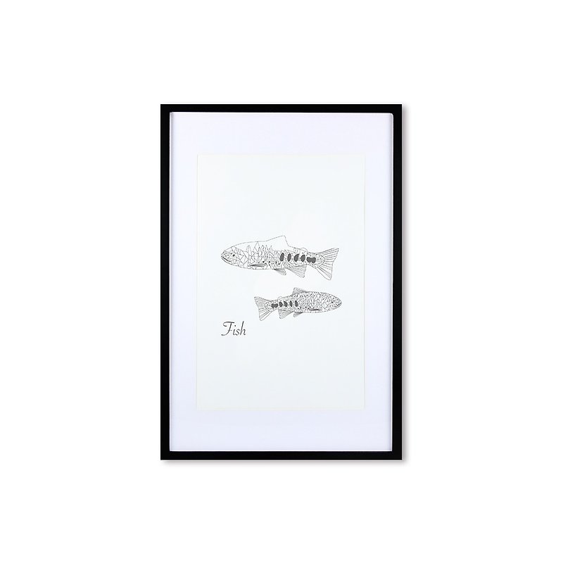 iINDOORS Decorative Frame - Animal Geometric lines - FISH Black 63x43cm - กรอบรูป - ไม้ สีดำ