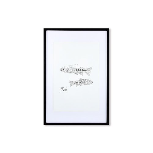 iINDOORS英倫家居 裝飾畫相框 動物 幾何線條 魚 黑色框 63x43cm 室內設計 布置