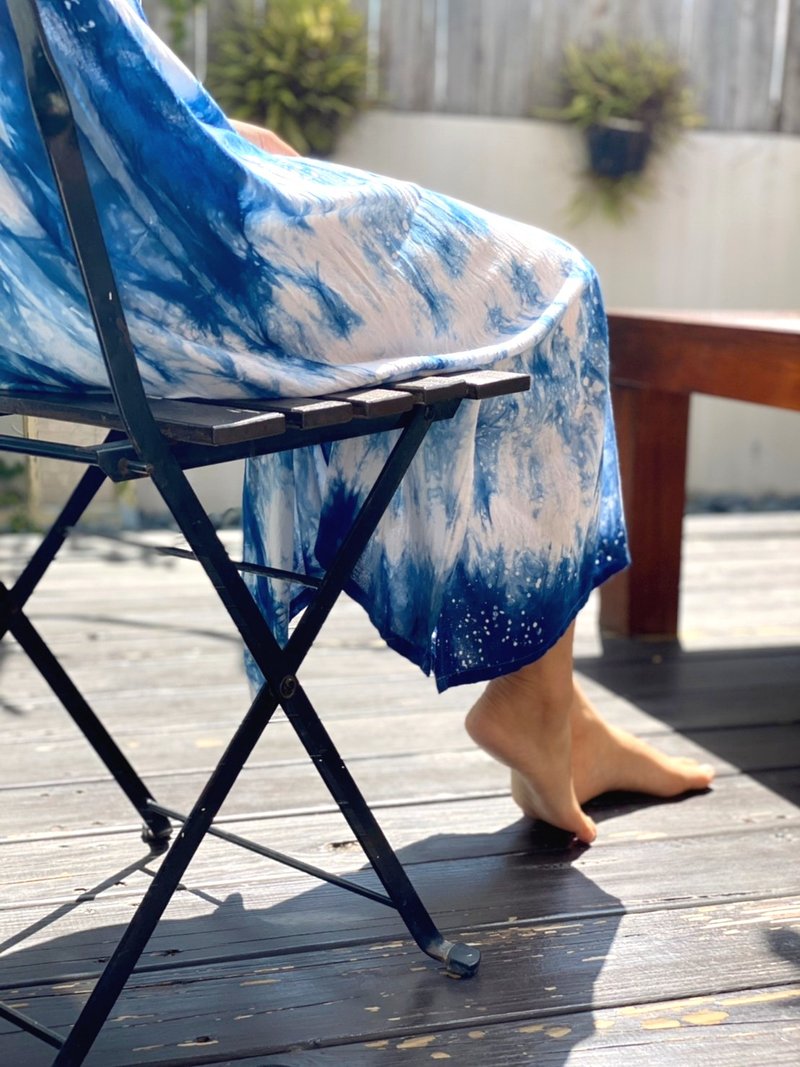 Handmade blue-dyed batik dance with the wind one-piece dress - One Piece Dresses - Cotton & Hemp Blue