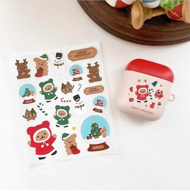 Doodle Bear Christmas Sticker - Red Bear - สติกเกอร์ - กระดาษ หลากหลายสี