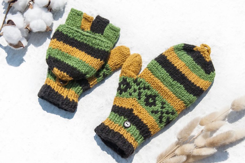 Hand Knitted Pure Wool Knitted Gloves/Removable Gloves/Inner Brush Gloves/Warm Gloves-Jamaica Color - Gloves & Mittens - Wool Multicolor