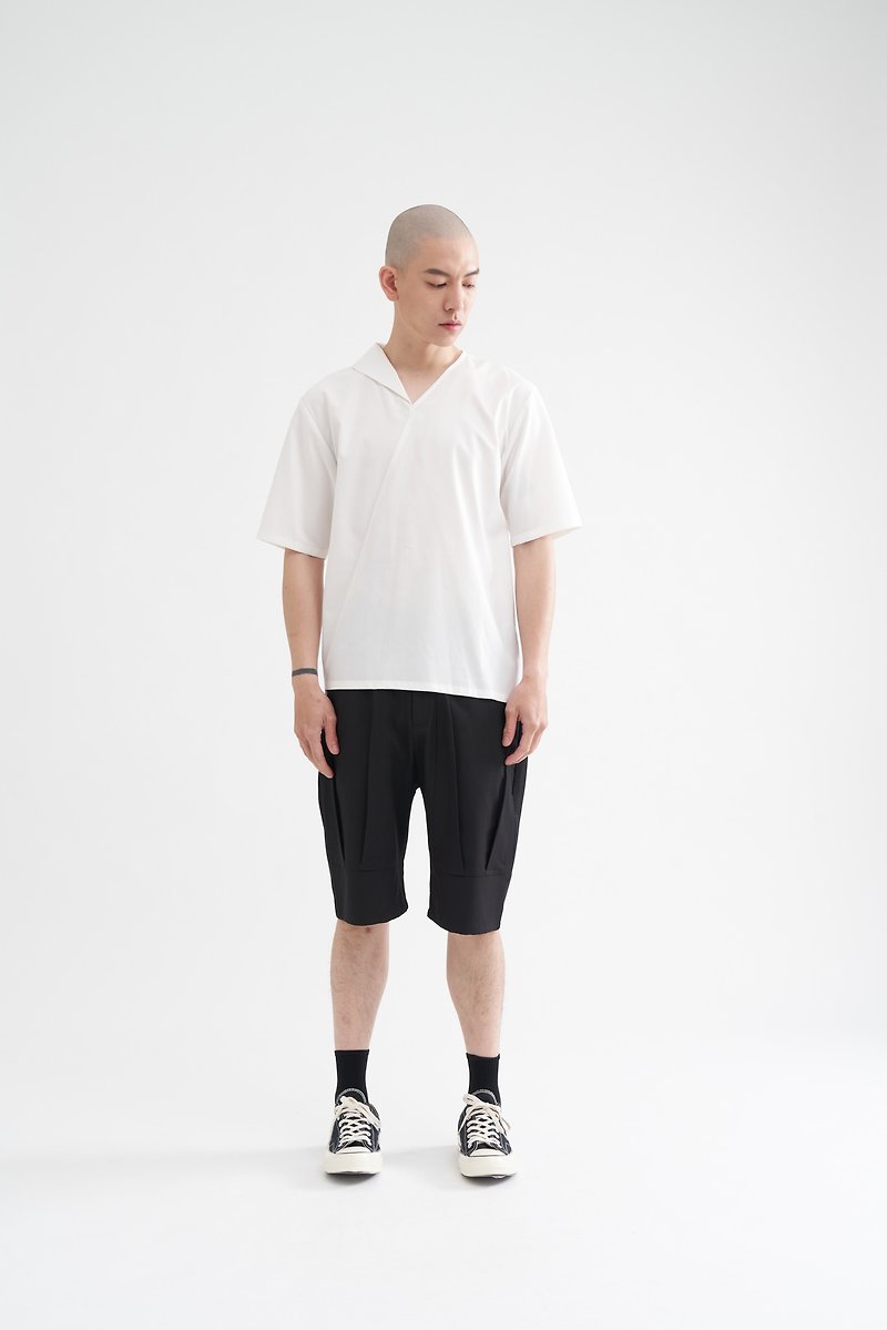 8 lie down. One-sided lapel diagonal cut top - Men's T-Shirts & Tops - Cotton & Hemp White