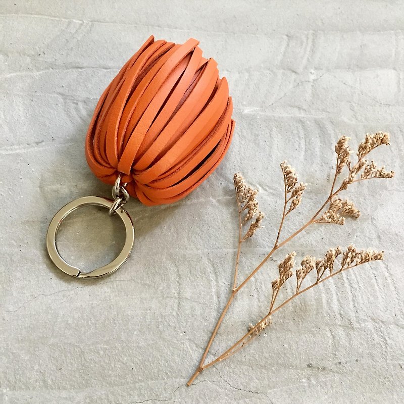Leather Tassel Key Ring Orange Customized Gift - Keychains - Genuine Leather Orange