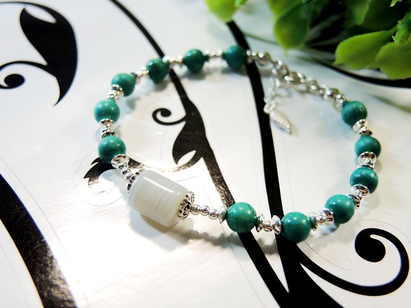 "Stone of annual ring rings Stone" Simple Art onyx turquoise Ma Naozuo 925 sterling silver bracelets - สร้อยข้อมือ - เครื่องเพชรพลอย หลากหลายสี