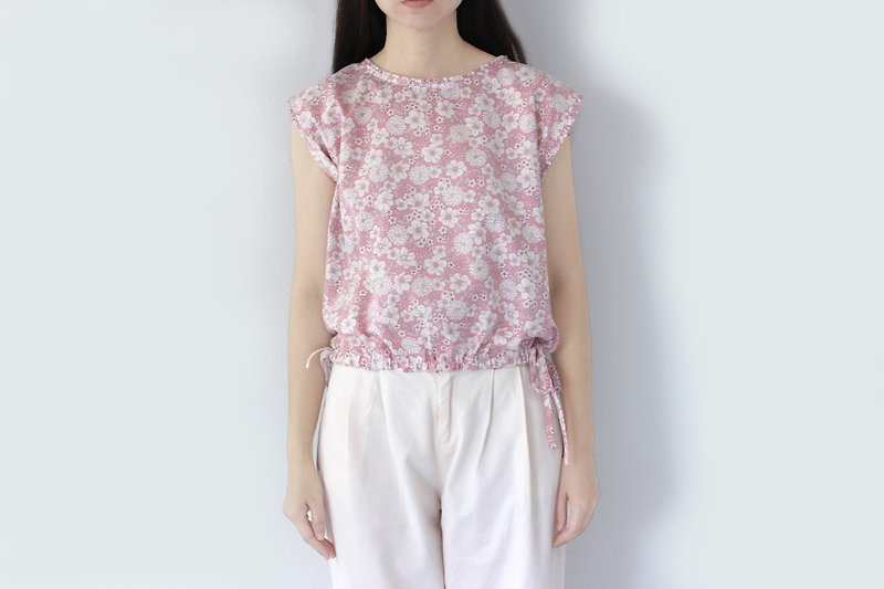 Pink shirt with flower lover print on the side - Women's Tops - Cotton & Hemp Pink