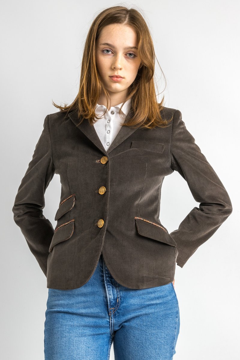 90s Woman Velvet Corduroy ETRO Milano Grey Blazer size It 40 fits XS 5919 - เสื้อสูท/เสื้อคลุมยาว - โลหะ สีเทา