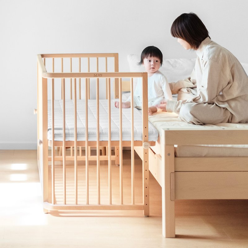 踹踹嬰兒床 全實木升降可移動新生兒加寬拼接床床邊床多功能床 - 兒童家具/傢俬 - 木頭 卡其色
