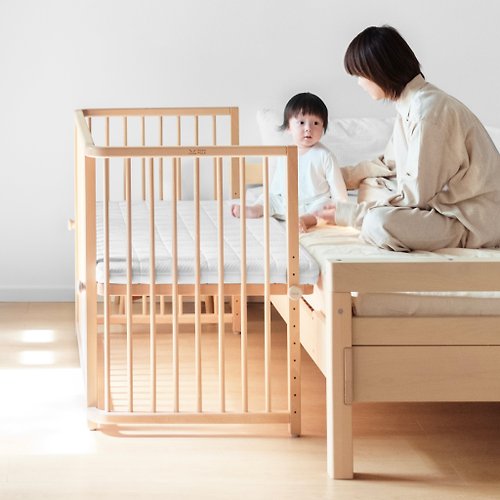 PUPUPULA 踹踹嬰兒床 全實木升降可移動新生兒加寬拼接床床邊床多功能床