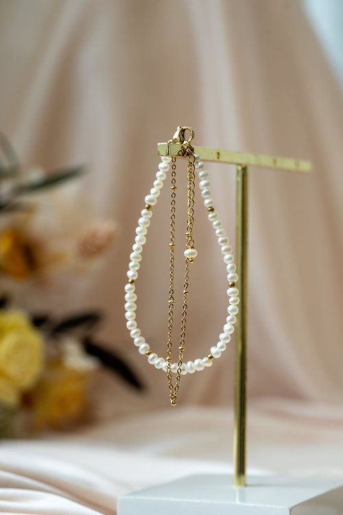 Zuzu Jewelry Bridal 新娘飾品 手工訂製 天然珍珠雙層手鍊 醫療鋼鍍18k金