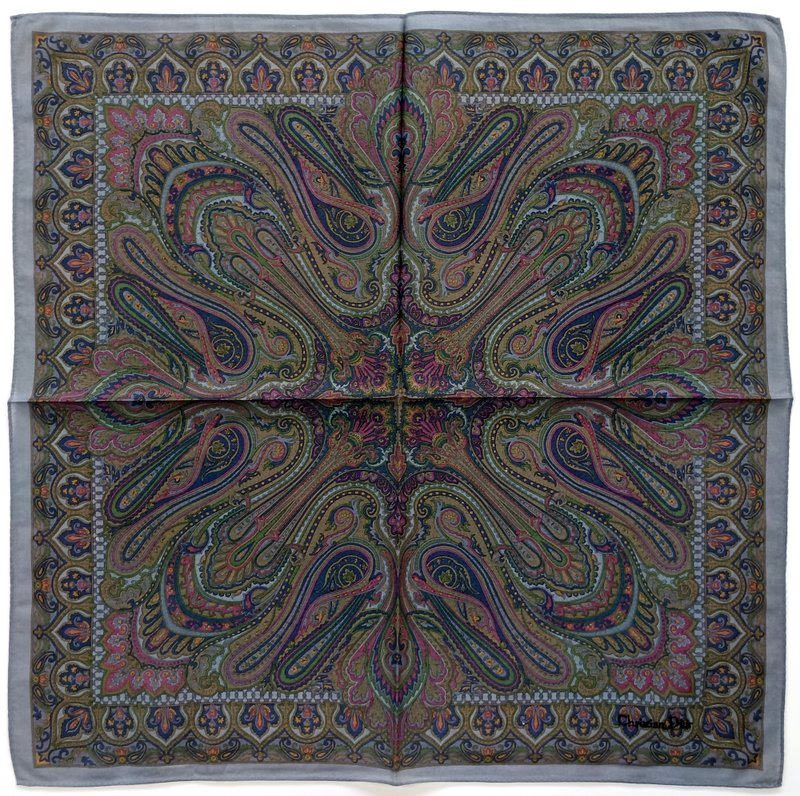 Christian Dior Vintage Handkerchief Paisley Bluish Gray 19 x 19 inches - 手帕 - 棉．麻 灰色