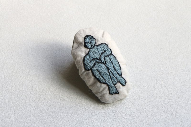 Blue Melancholy Men's Embroidery Pin - เข็มกลัด - งานปัก สีน้ำเงิน