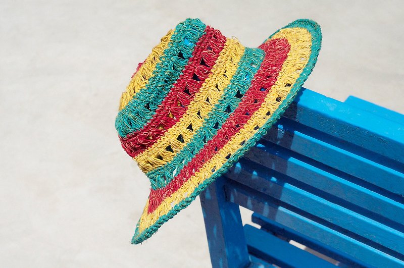 A limited edition handmade cotton Linen cap / hat / visor / hat - hollow fruit color watermelon - Hats & Caps - Cotton & Hemp Multicolor