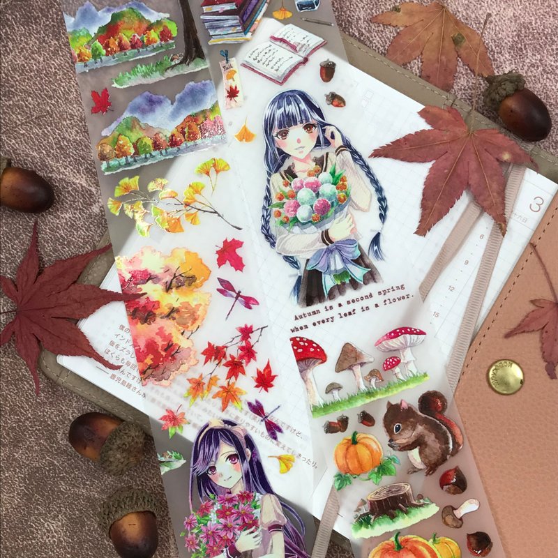 Autumn leaves are quiet Autumn Life-autumn theme PET fog transparent tape (including release paper) - Washi Tape - Plastic Red