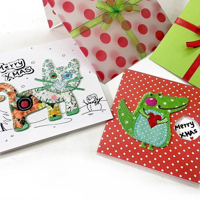 刺繍布のステッカー手作りの温度カード/クリスマスカード - カード・はがき - その他の素材 多色