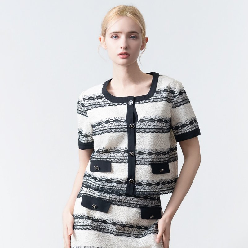 【MEDUSA】法式優雅蕾絲小香風上衣(M-XL) | 女小香風上衣 蕾絲 - 女西裝外套 - 其他人造纖維 白色
