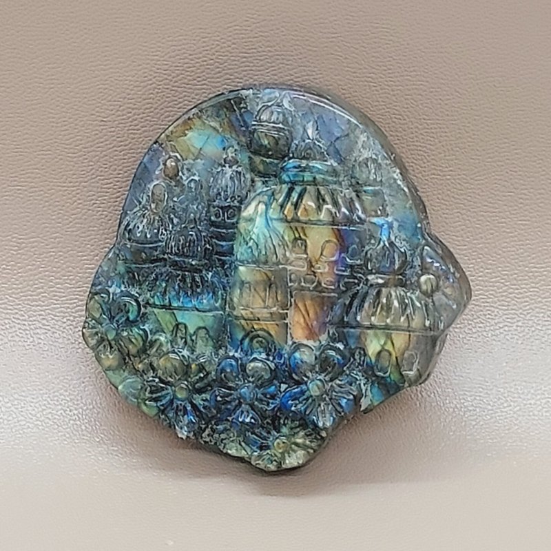 彩光拉長石雕刻城堡擺件 - 人手雕刻 - 擺飾/家飾品 - 半寶石 