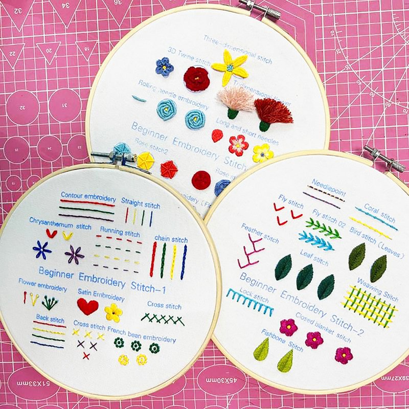 Beginner level Embroidery Basic DIY Handmade student School Teaching Practice - Knitting, Embroidery, Felted Wool & Sewing - Cotton & Hemp 