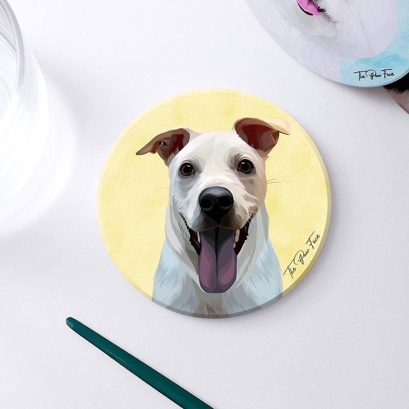 White Tang Dog MeeksDog-ラウンドセラミックウォーターコースター/動物/家庭用品 - コースター - 陶器 