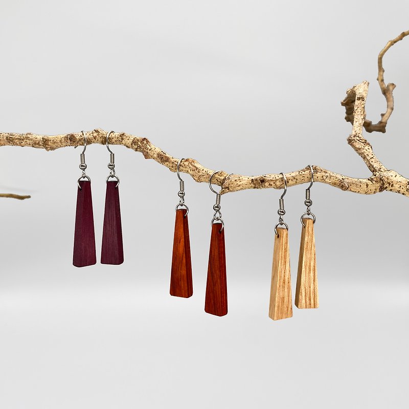 Wood Earrings Handmade Birthday Gift Accessories - ต่างหู - ไม้ สีกากี