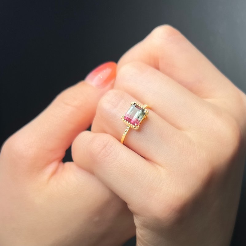 The Fusion - 天然西瓜雙色碧璽(1.62ct) 18k黃金戒指 - 戒指 - 貴金屬 