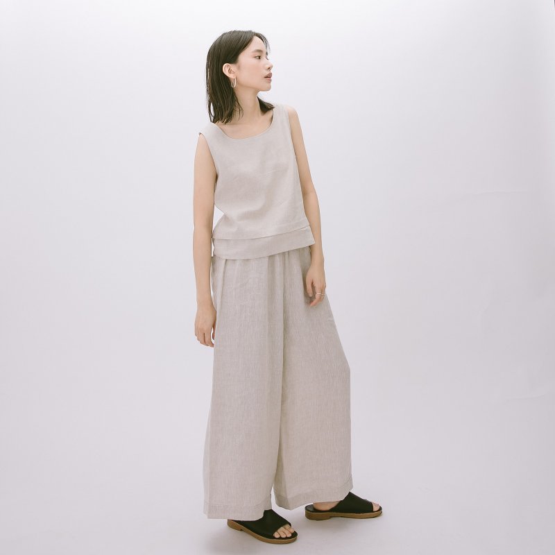 Pocket Reversible Wide Pants-Xing - กางเกงขายาว - ผ้าฝ้าย/ผ้าลินิน สีกากี