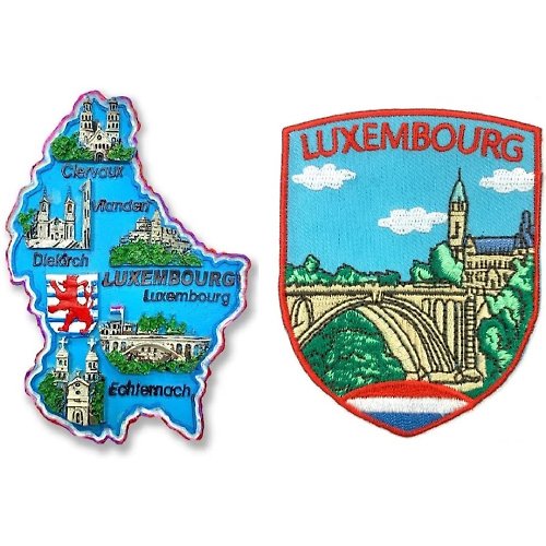 A-ONE 盧森堡紀念品磁鐵+盧森堡城市刺繡徽章【2件組】磁鐵冰箱貼 可愛