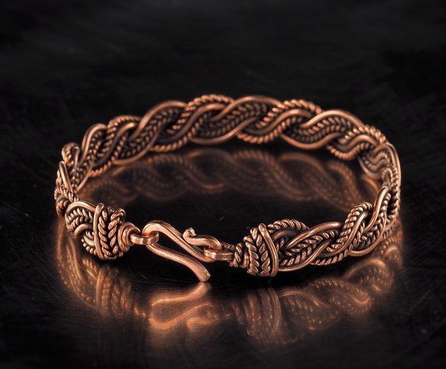 Braided Pure Copper Chain Links Bracelet , Wire Wrapped Daily